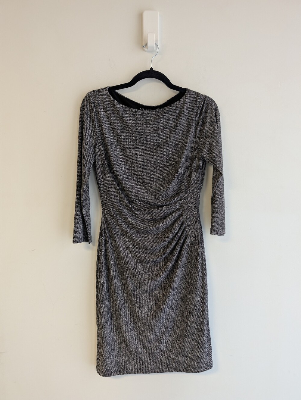 Ralph Lauren Black and Gray Ruched Long Sleeve Dress